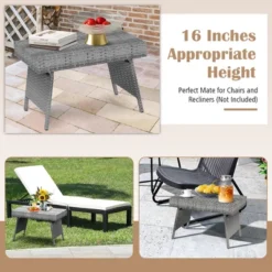 Tangkula Folding Rattan Wicker Coffee Side Table Patio Garden Poolside Yard Outdoor Mix Gray -Tangkula GUEST 5ba5aeb9 e4ce 4b6e 93f6 f67846edc839