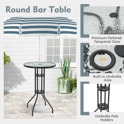 Tangkula 3PCS Bistro Set Folding Chairs Round Bar Table W/ 1.6" Umbrella Hole Yard Patio 7 Tangkula 3PCS Bistro Set Folding Chairs Round Bar Table W/ 1.6" Umbrella Hole Yard Patio - Image 5