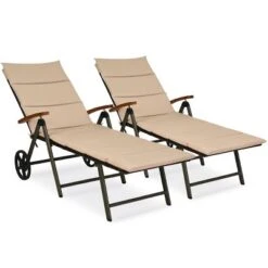 Tangkula 2PCS Folding Outdoor Rattan Chaise Lounge Chair Cushioned Recliner With Wheels& Cushions -Tangkula GUEST 5d049e98 859a 44f8 953c cb2c91fe24e8