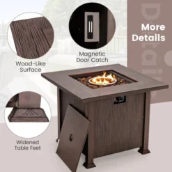 Tangkula 32" Propane Fire Pit Table 50,000 BTU Outdoor Propane Gas Fire Table With Wood-like Tabletop Lid And Lava Rocks With PVC Cover -Tangkula GUEST 5d197eba e01a 42ca b128 eac78fb00e39