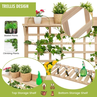 Tangkula Raised Garden Bed With Trellis 41.5x16x54 Inch Mobile Elevated Planter Box With Wheels Bed Liner Top/Bottom Storage Shelves 5 Tangkula Raised Garden Bed With Trellis 41.5x16x54 Inch Mobile Elevated Planter Box With Wheels Bed Liner Top/Bottom Storage Shelves - Image 3