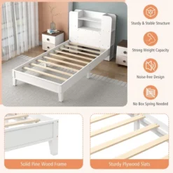 Tangkula Twin Size Bed Frame Wooden Platform Bed Kids Bed Frame W/ Bookcase Headboard -Tangkula GUEST 5d53fa4c f4ba 41ab 8892 0e796a5da228