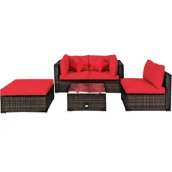 Tangkula 5PCS Rattan Sectional Sofa Set Patio Furniture Set W/ Red Cushion Pillow -Tangkula GUEST 5d61ded8 d8ca 417a b697 54aabfab6b44