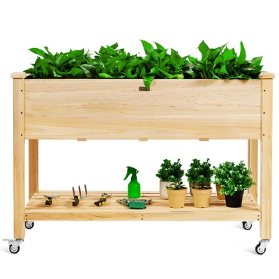 Tangkula Elevated Garden Bed Wood Planters With Storage Shelf Wheels & Liner Suitable For Vegetable Flower Herb 8 Tangkula Elevated Garden Bed Wood Planters With Storage Shelf Wheels & Liner Suitable For Vegetable Flower Herb - Image 6