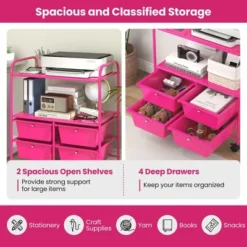 Tangkula 4-Drawer Rolling Storage Cart With 2 Shelves Mobile Utility Cart With Removable Drawers And Metal Frame With Lockable Wheels Pink -Tangkula GUEST 5d7219c5 8db0 49e9 8cdf 02b8d05b89fa