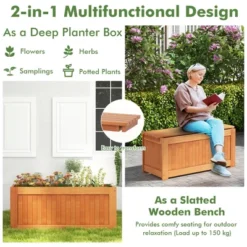 Tangkula Hardwood Outdoor Planter Box W/ Seat 2-in-1 Wooden Raised Garden Bed & Bench 11 Tangkula Hardwood Outdoor Planter Box W/ Seat 2-in-1 Wooden Raised Garden Bed & Bench -Tangkula GUEST 5dd28072 3232 4cf9 b9f2 34c10b35e2c4