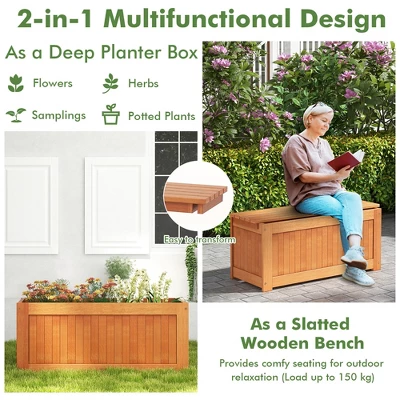 Tangkula Hardwood Outdoor Planter Box W/ Seat 2-in-1 Wooden Raised Garden Bed & Bench 5 Tangkula Hardwood Outdoor Planter Box W/ Seat 2-in-1 Wooden Raised Garden Bed & Bench - Image 3