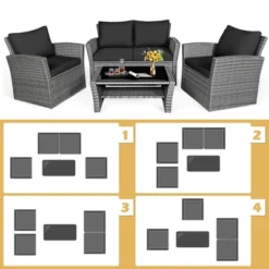 Tangkula 4PCS Patio Rattan Conversation Set Outdoor Furniture Set W/ Black Cushions -Tangkula GUEST 5de3470d eee6 4cea 9628 6d2b2842e1d6
