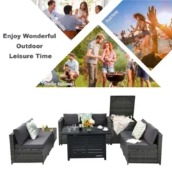 Tangkula 9 PCS Rattan Dinning Set Wicker Sofa W/Propane Gas Fire Pit 60,000 Btu Heater -Tangkula GUEST 5e014d00 b1b5 4e1d 9911 9a2b9406d5a6