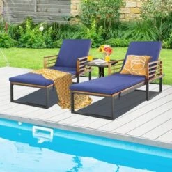 Tangkula 2 Pieces Outdoor Chaise Lounge Chair W/ 4-Position Adjustable Backrest Backyard Poolside