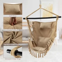Tangkula Hammock Chair W/ Soft Pillow Cushions Pocket Hanging Rope Swing Steel Bar -Tangkula GUEST 5e20957a ce15 4157 ab28 a586611b5149