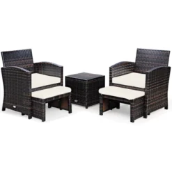 Tangkula 5 PCS Patio Rattan Wicker Furniture Set Chair Coffee Table Kit W/Soft Cushion Ottoman Gray/Turquoise/White/Red -Tangkula GUEST 5e21bbcf dff5 4467 875b 220758d26bfc