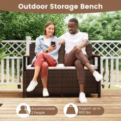 Tangkula Outdoor Storage Bench W/Cushion Backrest & Acacia Wood Armrests Hidden Storage -Tangkula GUEST 5e7f194c 41cb 4a3e 810f 97a7a6818181