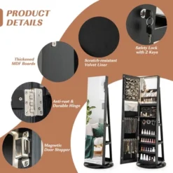 Tangkula 360° Rotating Mirrored Jewelry Cabinet Armoire 3 Color LED Modes Lockable Black -Tangkula GUEST 5e861e7f b88c 4085 b1c5 f723cc422984