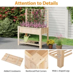 Tangkula Raised Garden Bed W/ Trellis Wooden Elevated Planter Box W/ Legs & Liner Natural -Tangkula GUEST 5eabe76e 4860 4ae7 a0bc 88c142469bba