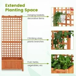 Tangkula Raised Garden Bed With Trellis Indoor & Outdoor Plant Container With Hanging Roof Drainage Holes For Climbing Vines Flowers -Tangkula GUEST 5ee19997 a55a 4eb6 9a80 7f764150a927