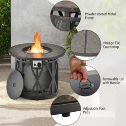 Tangkula 32 Inch Outdoor Fire Pit Table 30,000 BTU Round Metal Fire Table With Lid & PVC Cover & Glass Stones CSA Approved -Tangkula GUEST 5f2fe821 cc26 4a84 827e e8aaec51d313