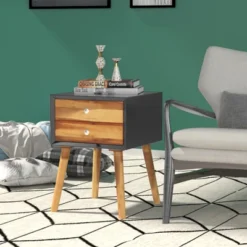 Tangkula Wooden Nightstand With 2 Storage Drawers Accent End Side Table For Bedroom&Living Room -Tangkula GUEST 5f317e54 0dcc 4859 874e d67eb7dd4a8d