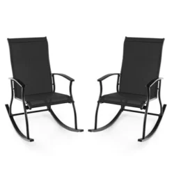 Tangkula Set Of 2 Outdoor Rocking Chair Patio Rocker W/ Breathable Fabric Black -Tangkula GUEST 5f62f8e6 360d 4a86 8c94 9120b0d69b04