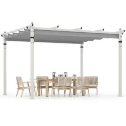 Tangkula 12' X 10' Outdoor Pergola W/ Retractable Canopy Aluminum Frame Anchors Patio -Tangkula GUEST 5fac1828 4cd0 4968 b971 d5d79aeaf2b0