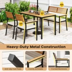 Tangkula Set Of 4 Patio Furniture Set Outdoor Dining Chair Set For 4 W/Acacia Wood & Metal Frame Umbrella Hole 1 Table 2 Armchairs 1 Bench -Tangkula GUEST 5fbffd23 8775 43a2 8334 cb6260442057