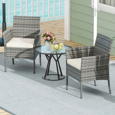 Tangkula Outdoor PE Wicker Chairs Set Of 4 Patio Dining Armchairs W/ Padded Cushions 4 Tangkula Outdoor PE Wicker Chairs Set Of 4 Patio Dining Armchairs W/ Padded Cushions - Image 2