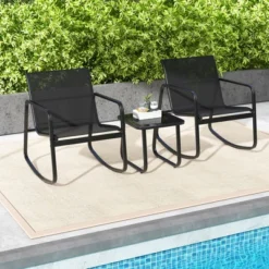 Tangkula 3 Piece Rocking Bistro Set Patio Furniture Set W/ 2 Rocking Chairs & Glass-Top Coffee Table -Tangkula GUEST 5fdc733d bb0d 467c 86e8 2a9fd3e2609a
