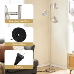 Tangkula 64" Mid Century Modern Floor Lamp 3 Light Tree, Standing Tall Pole Lamp W/ 3 LED Bulbs & Adjustable Heads (Nickel) -Tangkula GUEST 5feaf969 90b9 48d4 adae 8a6df240d312