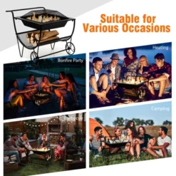Tangkula 21.5" Fire Pit & Firewood Log Rack Outdoor Square Firepit & Firewood Holder With Spark Screen Rolling Wheels -Tangkula GUEST 6008d2b5 14fb 4bc8 b481 3fe791b004cf