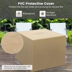 Tangkula 32" Propane Fire Pit Table 50,000 BTU Outdoor Propane Gas Fire Table With Wood-like Tabletop Lid And Lava Rocks With PVC Cover -Tangkula GUEST 602919f4 2e0a 46dd 9a75 bf5653a260fe