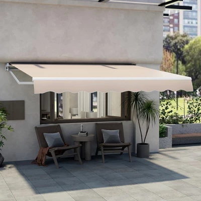 Tangkula Retractable Patio Awning Aluminum Deck Sunshade Shelter Outdoor Beige 3 Tangkula Retractable Patio Awning Aluminum Deck Sunshade Shelter Outdoor Beige
