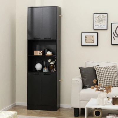 Tangkula Kitchen Pantry Cabinet 75” Tall Freestanding Cupboard With Doors & Shelves Safety Hinges & Anti-tipping Devices Black/White 5 Tangkula Kitchen Pantry Cabinet 75” Tall Freestanding Cupboard With Doors & Shelves Safety Hinges & Anti-tipping Devices Black/White - Image 3