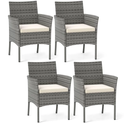 Tangkula Outdoor PE Wicker Chairs Set Of 4 Patio Dining Armchairs W/ Padded Cushions 11 Tangkula Outdoor PE Wicker Chairs Set Of 4 Patio Dining Armchairs W/ Padded Cushions - Image 9