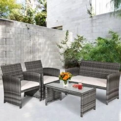 Tangkula 4 PCS Patio Wicker Furniture Outdoor Rattan Chairs W/Cushions -Tangkula GUEST 606645a0 8b1e 4a17 b501 237ccabf5c93