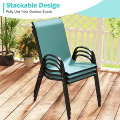 Tangkula Set Of 4 Stackable Patio Chairs All Weather Resistant Breathable & Quick-Dry Fabric Outdoor Dining Chairs W/Armrests Turquoise Blue -Tangkula GUEST 6070cacf d39e 485e a221 f8de1a510777