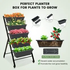 Tangkula 5-Layer Vertical Raised Garden Bed With Wheels Drainage Holes Freestanding Planter With Container Boxes Black -Tangkula GUEST 60a0146d 4b4e 414c 9fa6 da5d7a107f62