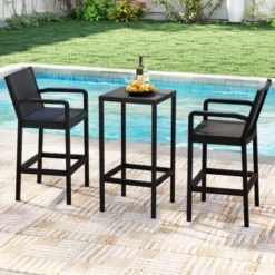 Tangkula 3 Piece Patio Bar Set Bistro Table & Chairs W/ Heavy-Duty Metal Frame