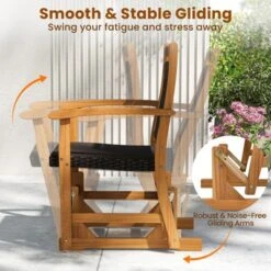 Tangkula 2PCS Patio Rattan Glider Chair W/ Acacia Wood Frame & Wicker Seat Back Armrests -Tangkula GUEST 60b1b7e2 0624 46a4 b9d3 856af7e6787b 1