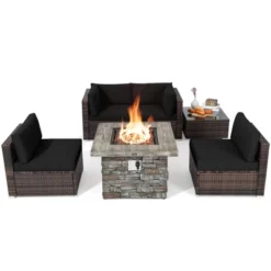 Tangkula Patio Rattan 6PCS Cushioned Sofa Set Furniture Set Thick Cushion With 34.5" Fire Pit Table For Garden Black/Blue/Red/Turquoise/Off White -Tangkula GUEST 60b83828 7916 4285 b772 75dd711e866f
