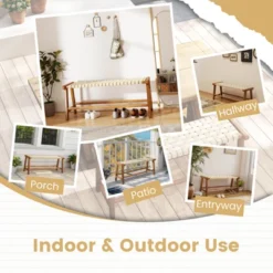 Tangkula 47" Long Teak Wood Patio Bench W/Weave Seat Solid Wood Legs Backless For Porch -Tangkula GUEST 60d19d86 0ae3 46c6 a92e caf8c75d2ff0