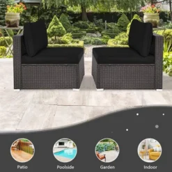 Tangkula 2PCS Patio Sectional Armless Sofas Outdoor Rattan Furniture Set W/ Cushions Black -Tangkula GUEST 60e62208 d390 4a68 a3b1 ff1cb25943b1