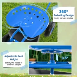 Tangkula Rolling Garden Cart Scooter W/ Adjustable Seat Storage Basket Tray Blue -Tangkula GUEST 60f4fbba 517b 424e 864e 62f561d5a3de