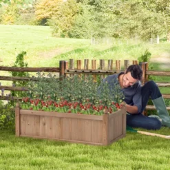 Tangkula Raised Garden Bed 46" X 24" X 16" Wooden Planter Box With 4 Drainage Holes Raised Garden Bed For Vegetables -Tangkula GUEST 613bcc29 48b4 4f83 8cd0 9d591c5a67d2