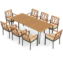 Tangkula 9 PCS Patio Dining Set W/ 8 Chairs Acacia Wood Table Top Umbrella Hole For Yard -Tangkula GUEST 617269c8 d240 496e 8aa5 d17ea5353053