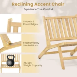 Tangkula 4PCS Teak Wood Outdoor Reclining Chair Natural Mid Century Accent Chair W/ Backrest -Tangkula GUEST 618e524a 8d69 4265 a67d beb5306dca80