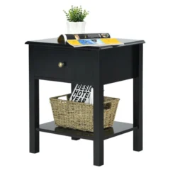 Tangkula End Table Nightstand W/Drawer & Shelf Bedroom Living Room Furniture Black -Tangkula GUEST 61cb4340 4d4e 48ad 91d1 f0b1b3f06b1a 1