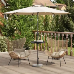 Tangkula Round Umbrella Table 20" Beach Umbrella Table W/1.5" Umbrella Hole Wood Grain Surface Height Adjustable Knob -Tangkula GUEST 61e2eca3 5ef2 4c67 b695 6c1236c80411