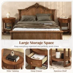 Tangkula 2-Tier Nightstand W/ Shelf & Wood Grains Drawer Round White/Brown -Tangkula GUEST 61e84c31 7ae7 4746 a801 8cbb9a0cb826