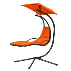 Tangkula Outdoor Hanging Chaise Lounge Chair Floating Chaise Swing Lounger W/Canopy & Cushion -Tangkula GUEST 622e4602 f610 4164 bd40 326ca00f9ce9
