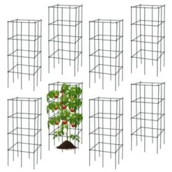 Tangkula 8 Pack Folding Tomato Cages 39" Tall Square Plant Support Cage For Garden Climbing Plants Flowers Fruits Heavy Duty Vegetable Trellis -Tangkula GUEST 626cfdec ef2c 4ace a3ae 8c3134a5fb24